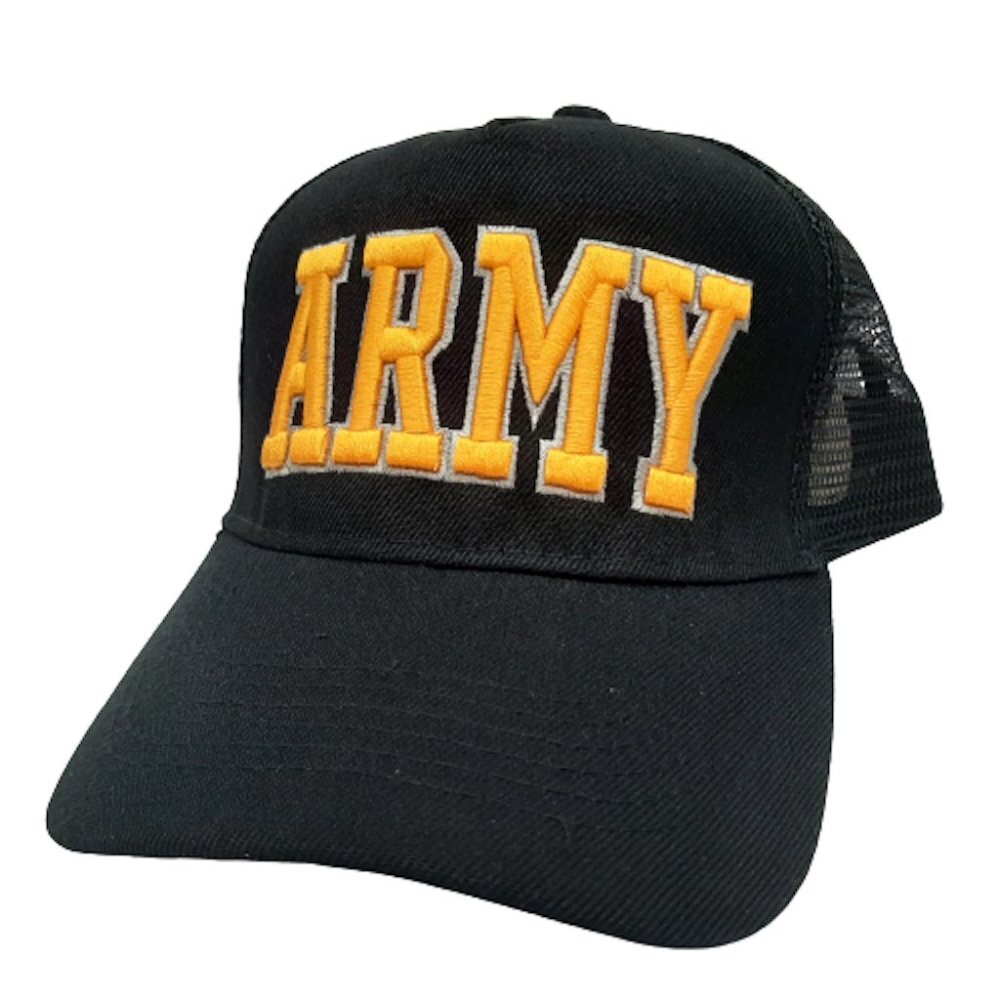 US Army Trucker Cap Hat Embroidered Snapback Black Mesh